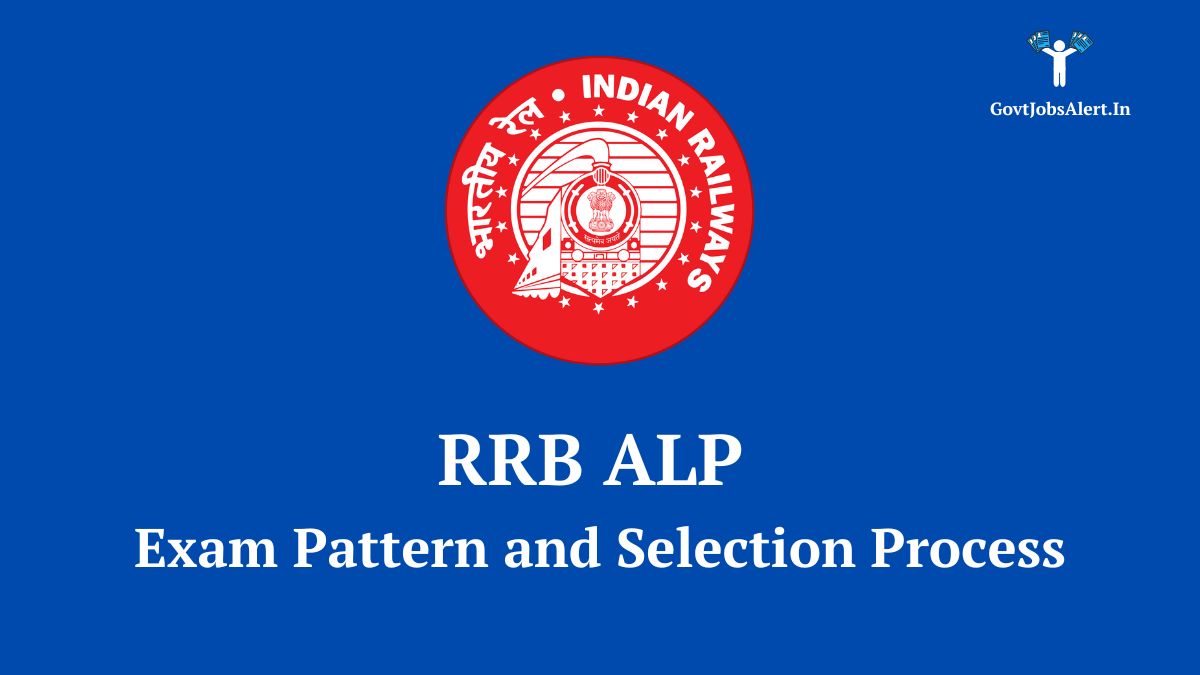 Infographic explaining the RRB ALP Exam Pattern and Selection Process stages including CBT-1, CBT-2, CBAT, DV, and Medical.