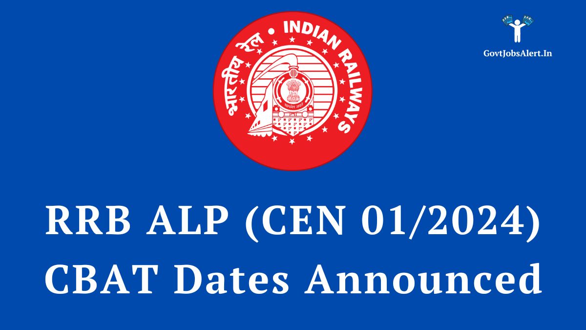 An official notice from the Railway Recruitment Board announcing the exam date for the RRB ALP CEN 01/2024 Computer Based Aptitude Test (CBAT).