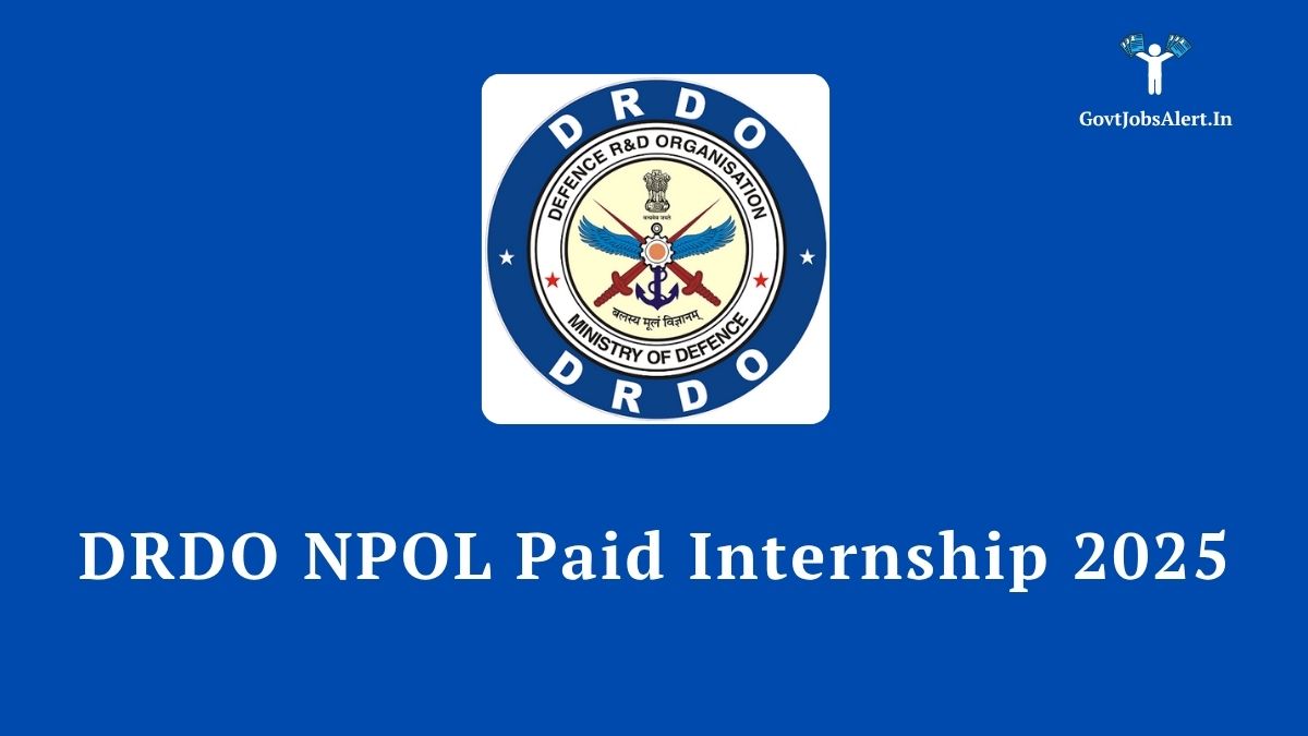 DRDO NPOL Paid Internship 2025 announcement, featuring the DRDO logo and inviting applications from final-year engineering and science students for an opportunity in Kochi.