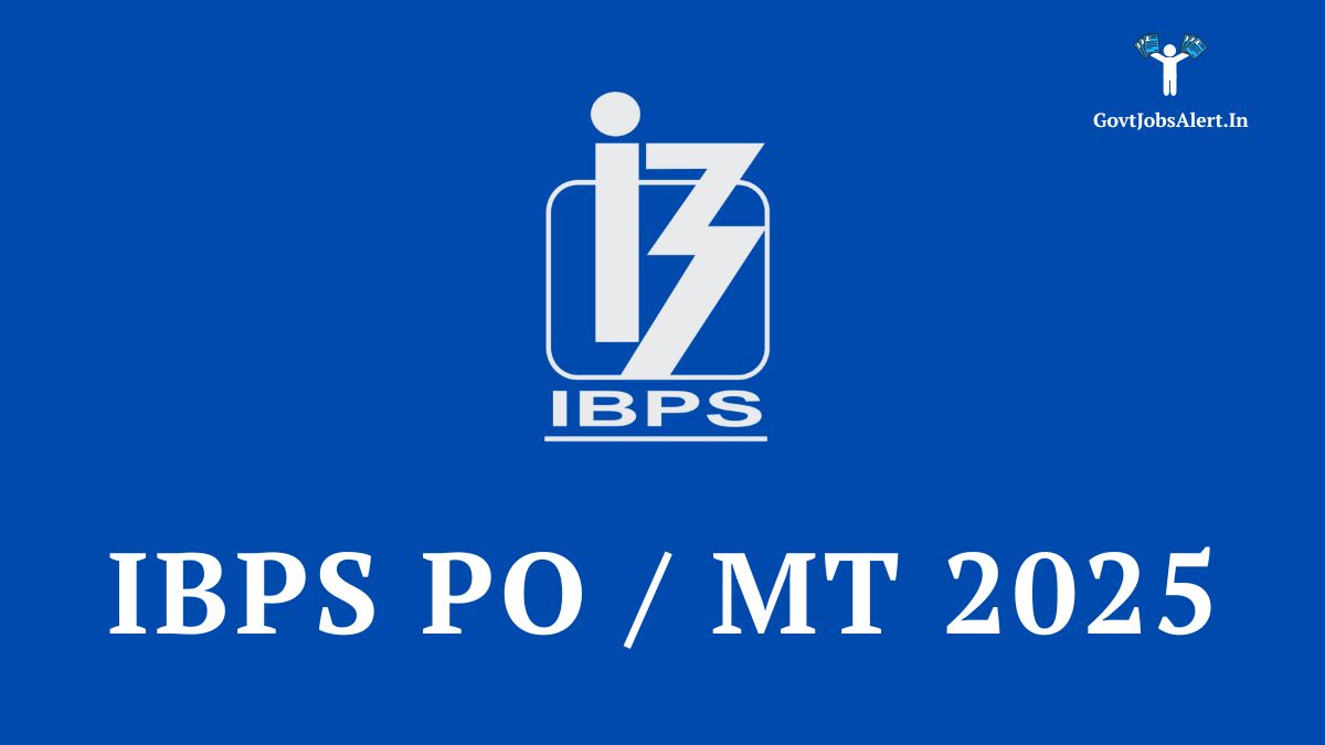 IBPS PO Recruitment 2025 Notification for 5208 Probationary Officer vacancies. The image features the IBPS logo and key details like application start and end dates.