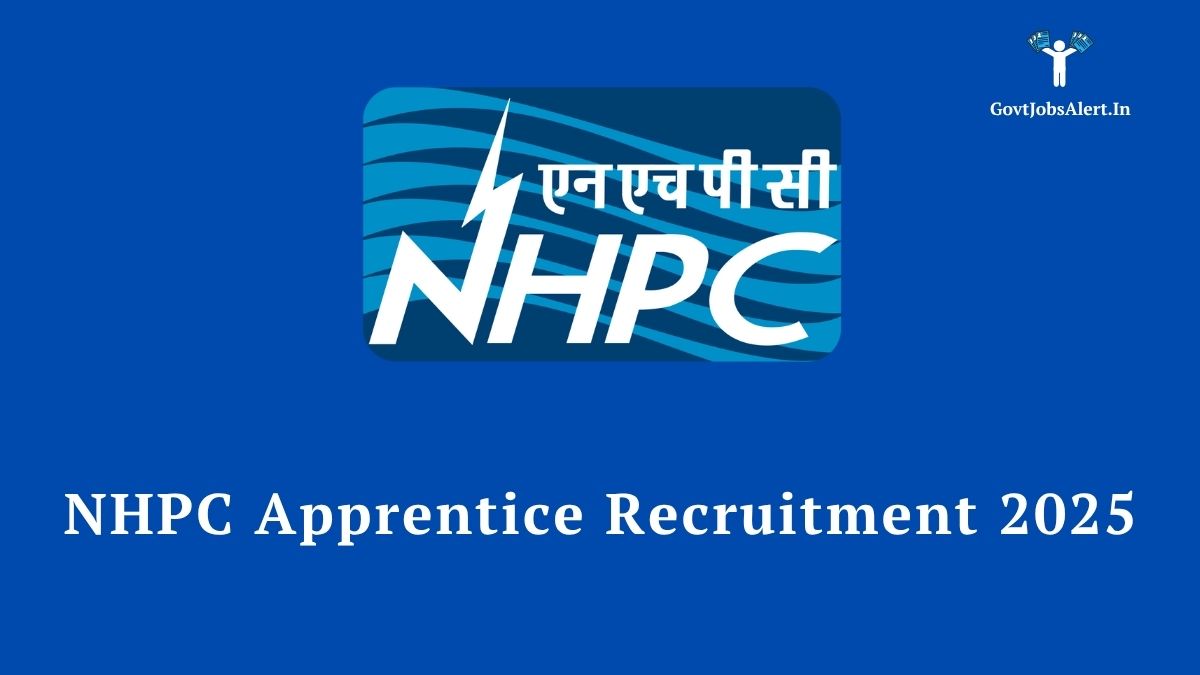 NHPC Apprentice Recruitment 2025 notification for 361+ Graduate, Diploma, and ITI apprentice vacancies. Features the NHPC logo and text 'Apply Now'.