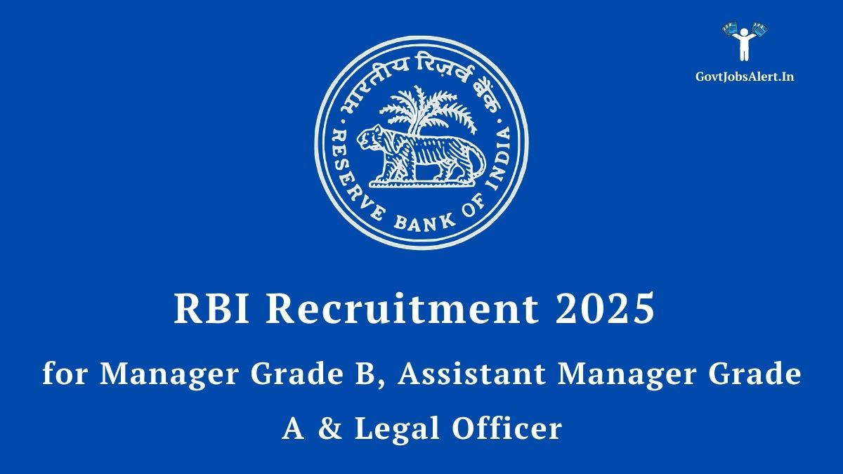 RBI Recruitment 2025 notification for Manager Grade B, Assistant Manager Grade A, and Legal Officer positions, featuring the Reserve Bank of India logo.