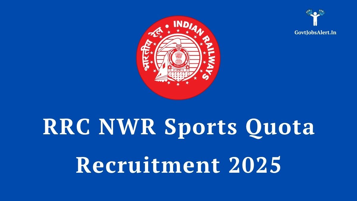 A graphic for the RRC NWR Sports Quota Recruitment 2025, showing the Indian Railways logo with text announcing 54 vacancies.