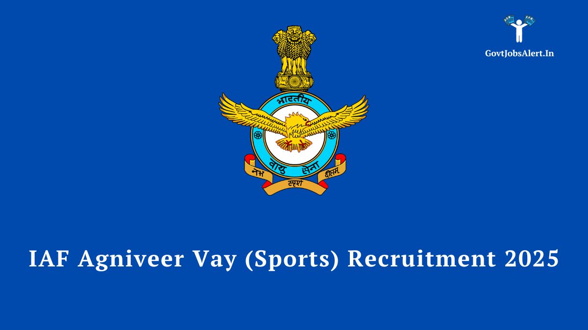 IAF Agniveer Vayu (Sports) Recruitment 2025 notification showing the Indian Air Force logo on a blue background.