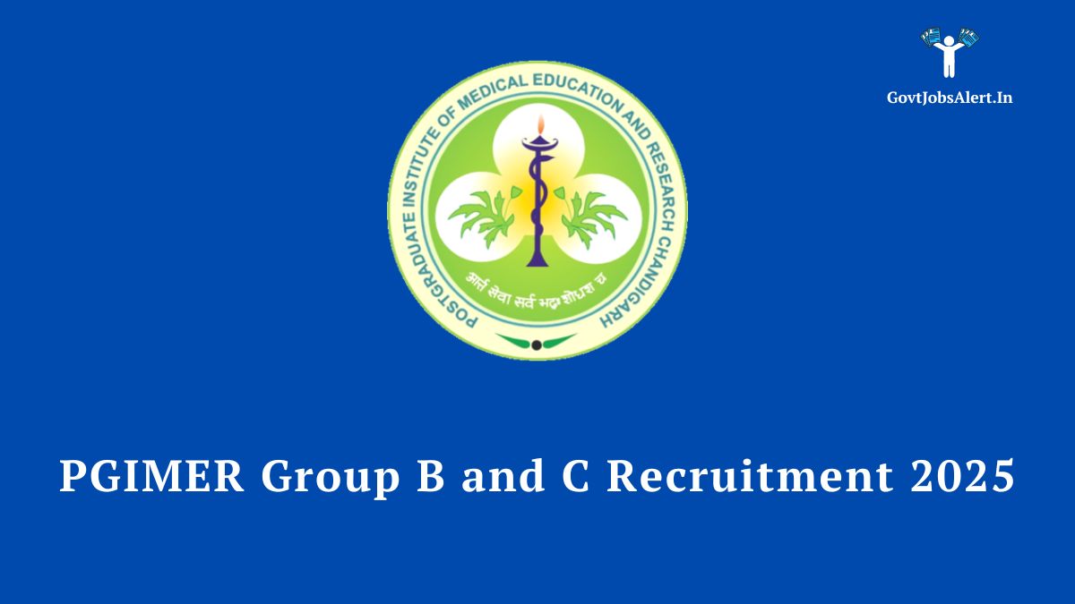 PGIMER Group B and C Recruitment 2025 Notification for 114 vacancies, featuring the official logo of the Postgraduate Institute of Medical Education and Research, Chandigarh.