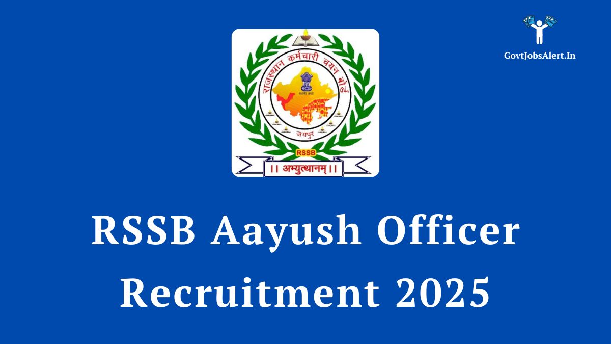 A graphic for the RSSB Aayush Officer Recruitment 2025, showing the total number of 1535 vacancies and key details like salary and eligibility for Ayurveda, Homeopathy, and Unani graduates in Rajasthan.