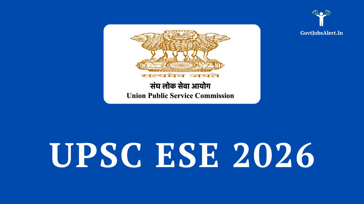 UPSC ESE 2026 Notification graphic with the official Union Public Service Commission logo, announcing 474 vacancies for engineers.