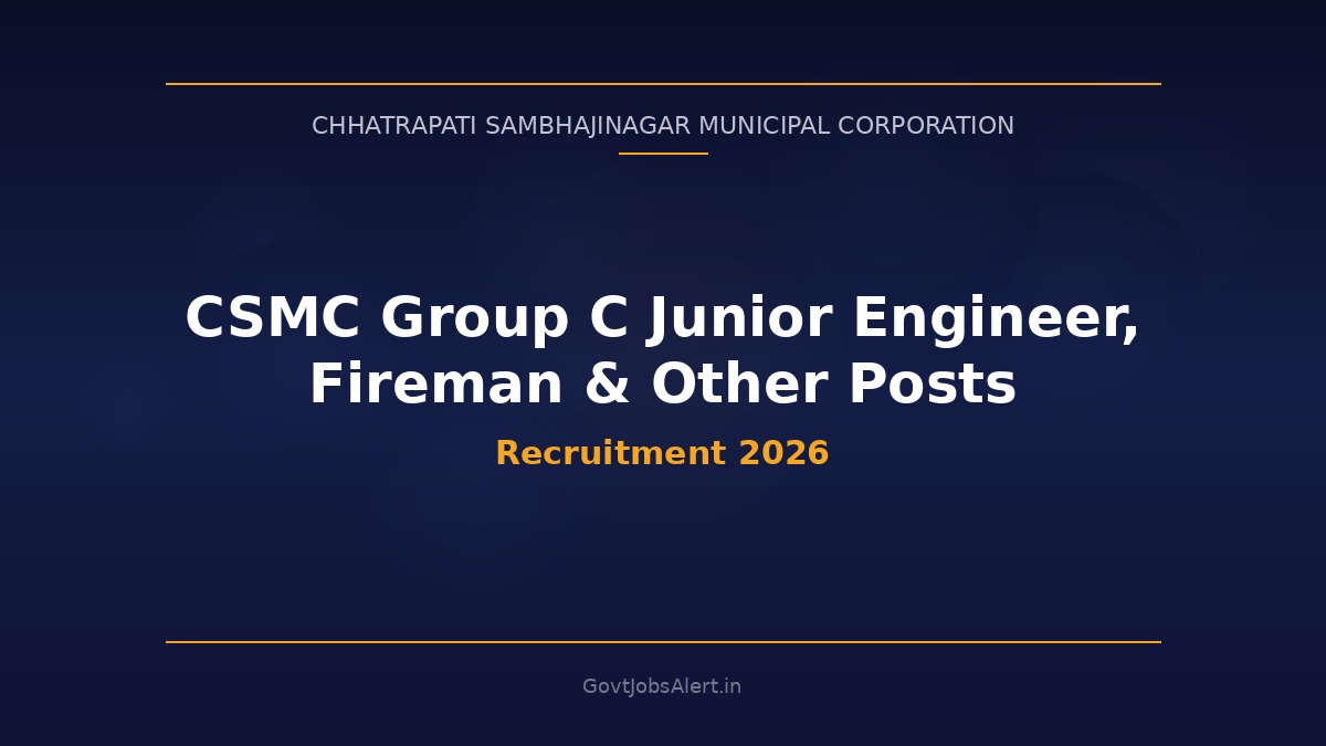 CSMC Chhatrapati Sambhajinagar Municipal Corporation Group C Recruitment 2026 notification for 222 posts including Junior Engineer Fireman and Sanitary Inspector