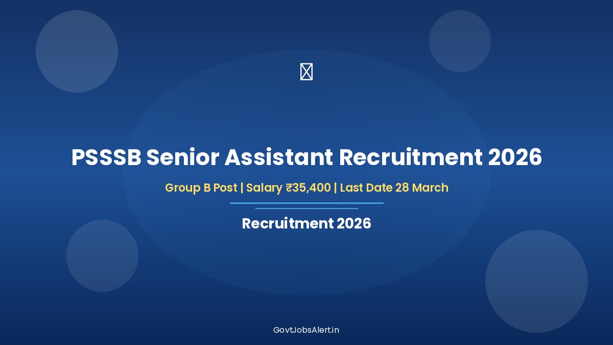 PSSSB Senior Assistant Recruitment 2026 Notification — Group B Post, Salary ₹35,400 Per Month, Apply at sssb.punjab.gov.in