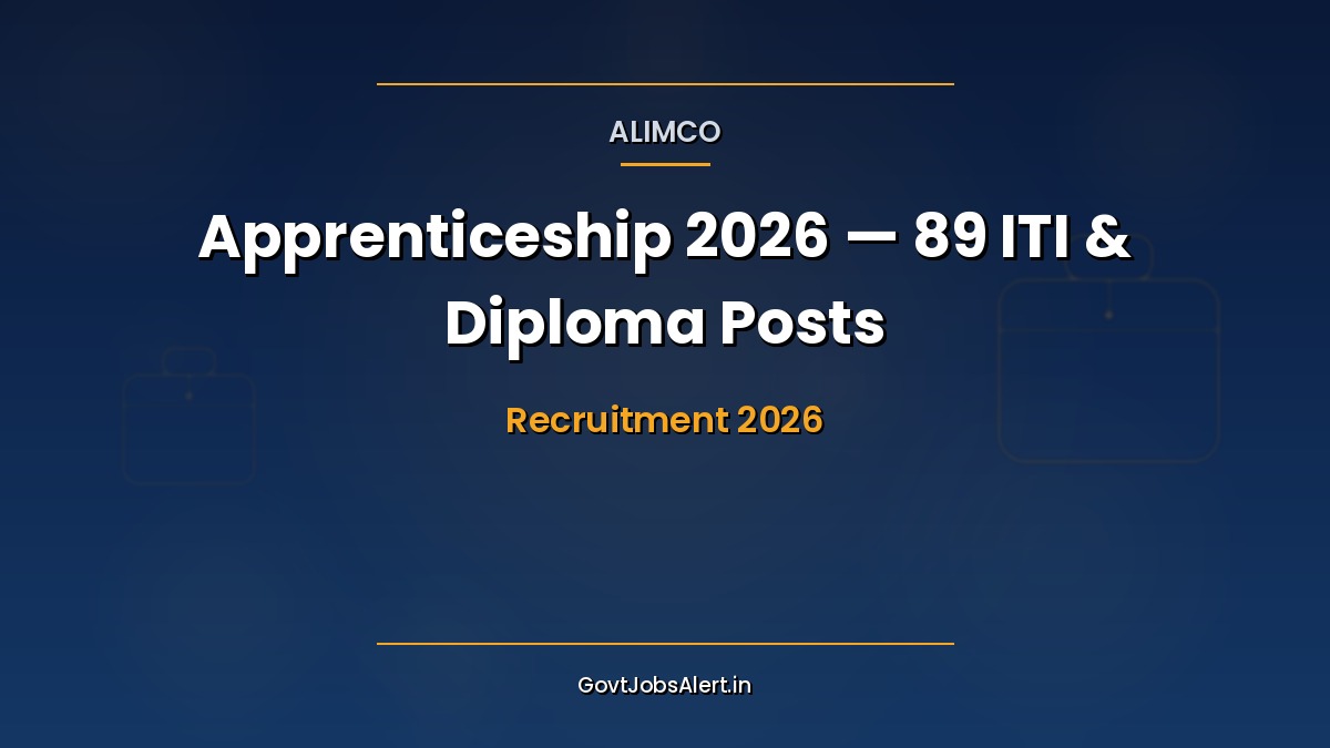 ALIMCO Apprenticeship 2026 Notification — 89 ITI and Diploma Trainee Posts in Kanpur Uttar Pradesh