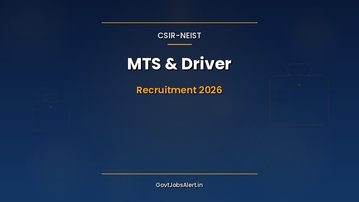 CSIR NEIST MTS Recruitment 2026 thumbnail showing 10 Multi-Tasking Staff and Driver vacancies at Jorhat Assam with Pay Level 1 and Pay Level 2 details.
