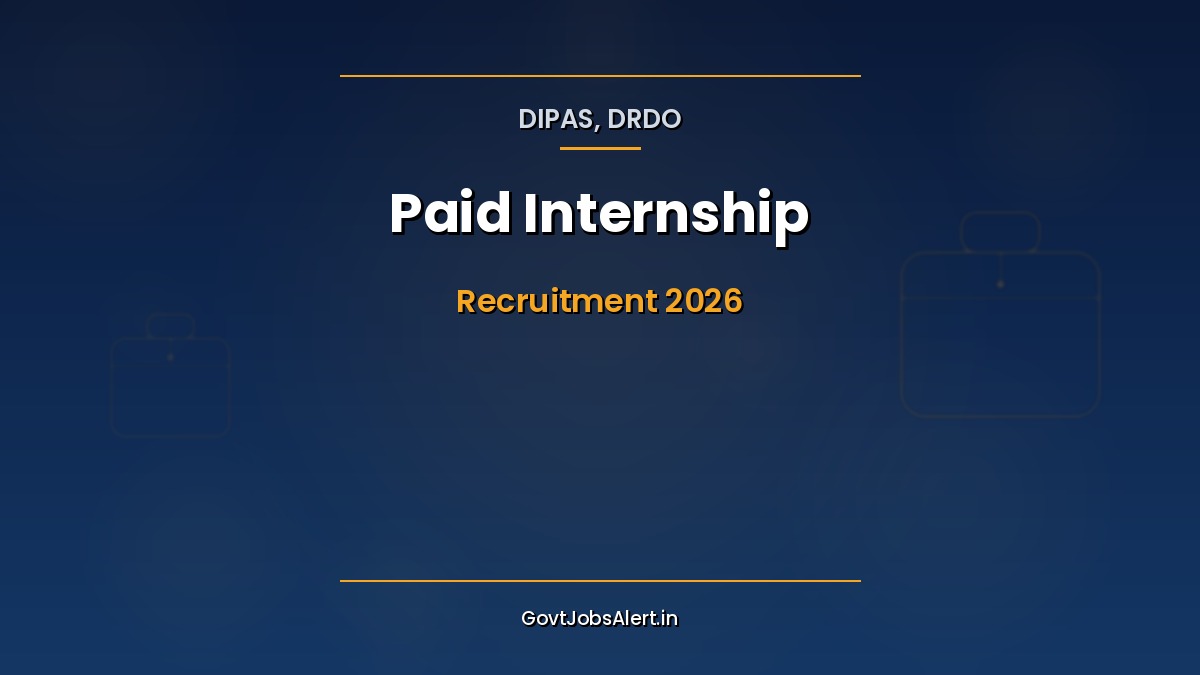 DRDO DIPAS Paid Internship 2026 notification banner — 8 B.E./B.Tech & M.E./M.Tech vacancies at Delhi and Haldwani with Rs. 30,000 stipend, last date 15 May 2026