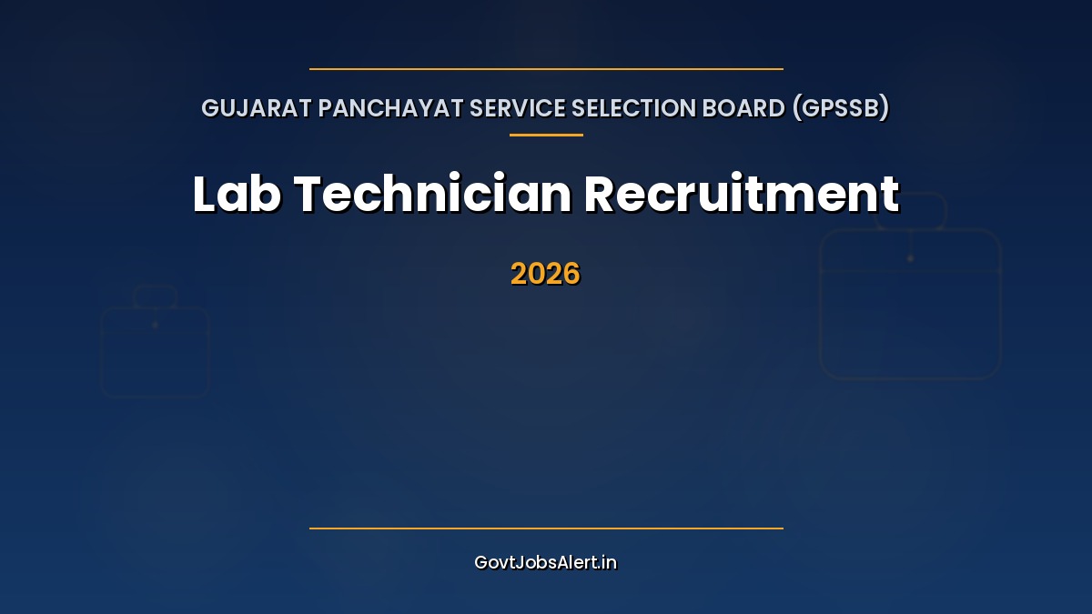 GPSSB Lab Technician Recruitment 2026 notification image showing 108 Class-III Laboratory Technician vacancies in Gujarat Panchayat Service with apply online details on GovtJobsAlert.in