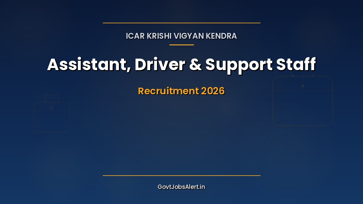 ICAR KVK Recruitment 2026 notification — 3 vacancies for Assistant, Driver & Skilled Supporting Staff in Idukki Kerala