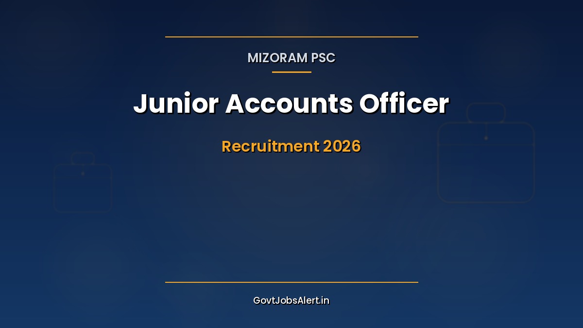 Mizoram PSC Junior Accounts Officer Recruitment 2026 thumbnail showing 10 JAO Group B Non-Gazetted vacancies with Pay Matrix Level-7 details for graduates.
