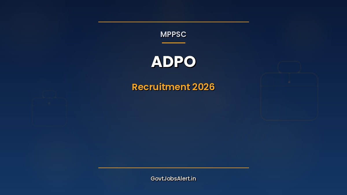 MPPSC ADPO Recruitment 2026 thumbnail showing 17 Assistant District Public Prosecution Officer vacancies in Madhya Pradesh Law Department with Pay Band 9300-34800 plus Grade Pay 4200.