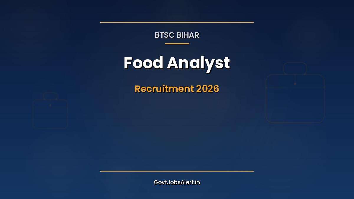 BTSC Bihar Food Analyst Recruitment 2026 notification poster showing 10 vacancies under Health Department with Pay Level 9 salary details