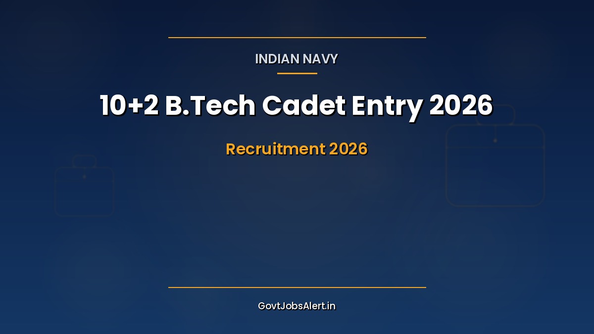 Indian Navy 10+2 B.Tech Cadet Entry 2026 notification poster — 60 vacancies for Mechanical and Electronics & Communication Engineering, Jan 2027 course at INA Ezhimala