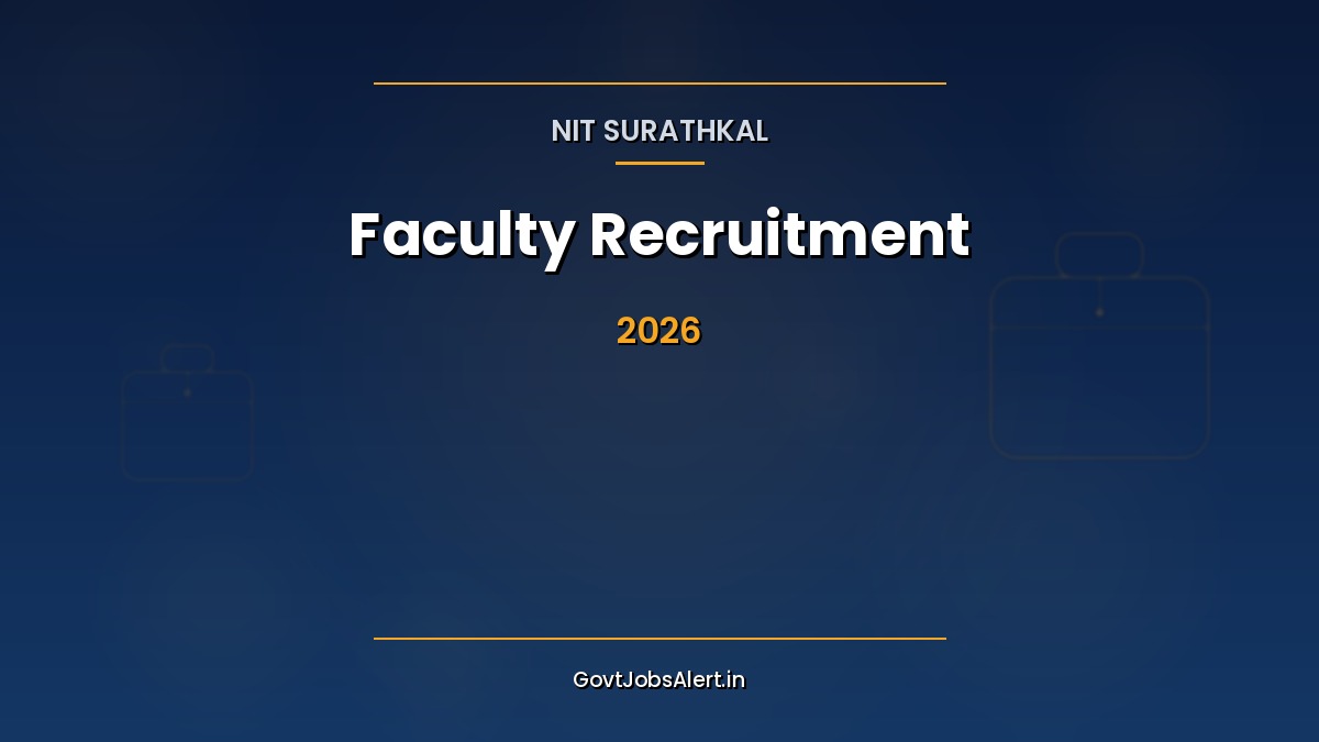 NIT Surathkal Faculty Recruitment 2026 notification banner showing 84 Assistant Professor, Associate Professor and Professor positions across 14 departments