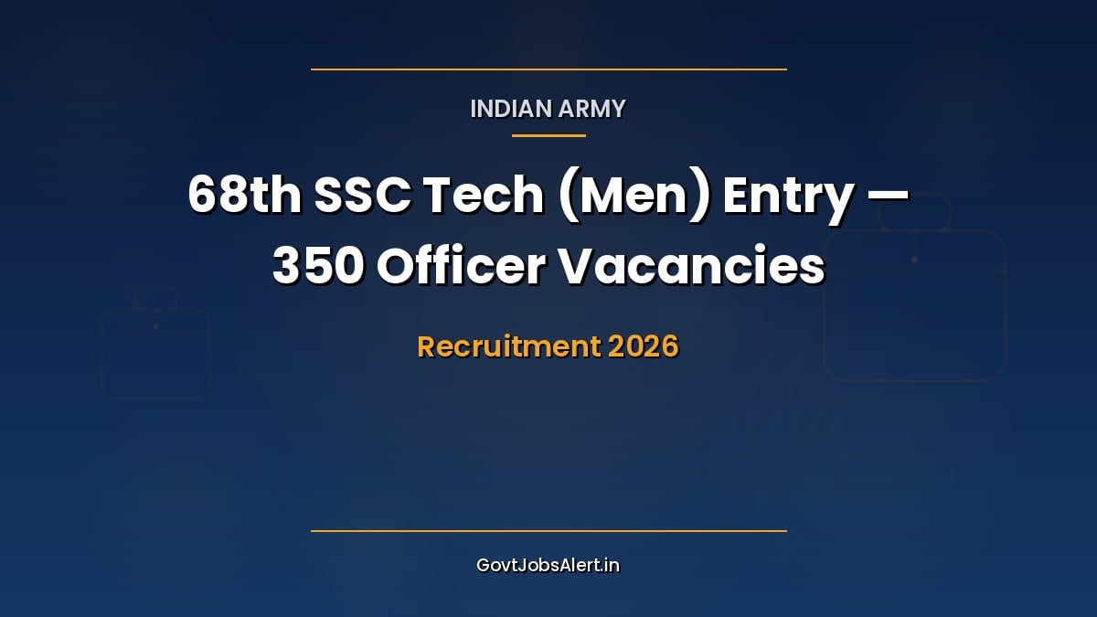 Indian Army 68th SSC Tech Men Entry 2026 notification for 350 officer vacancies for engineering graduates commissioning as Lieutenants