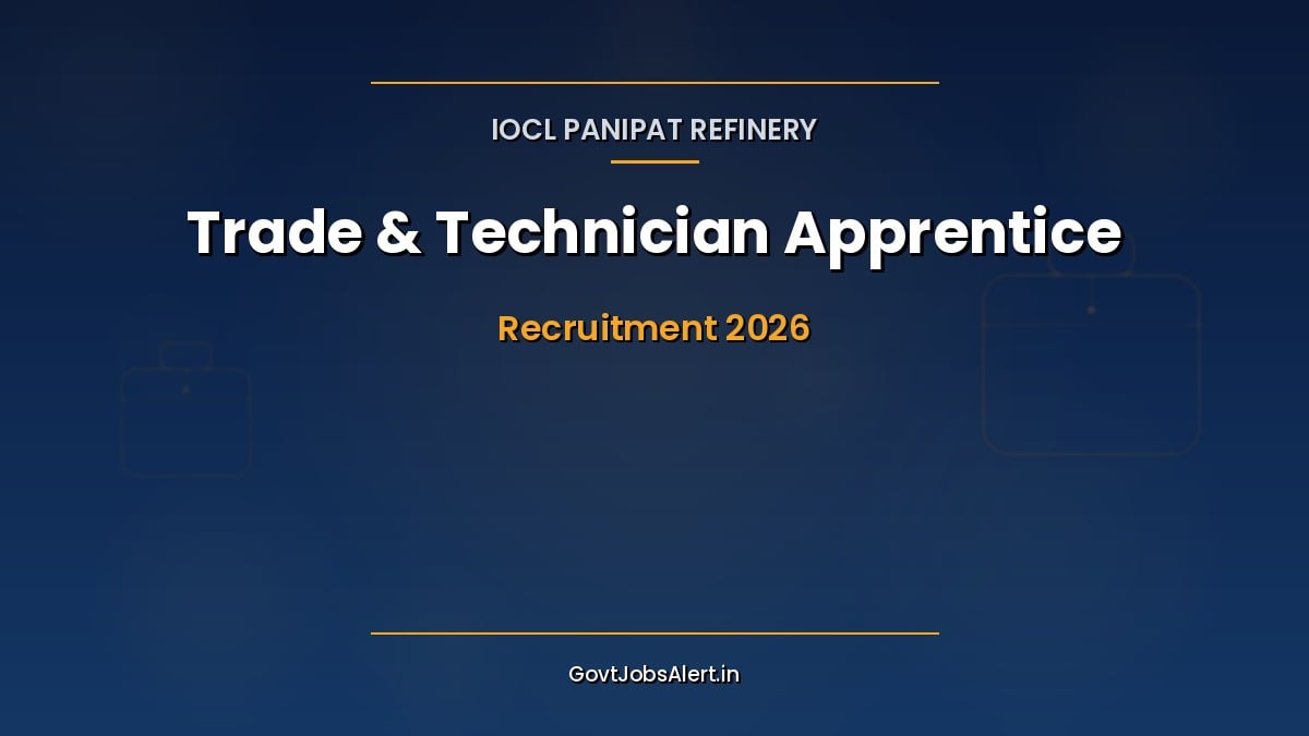 IOCL Panipat Refinery Apprentice Recruitment 2026 notification for 1450 trade and technician apprentice vacancies apply online poster