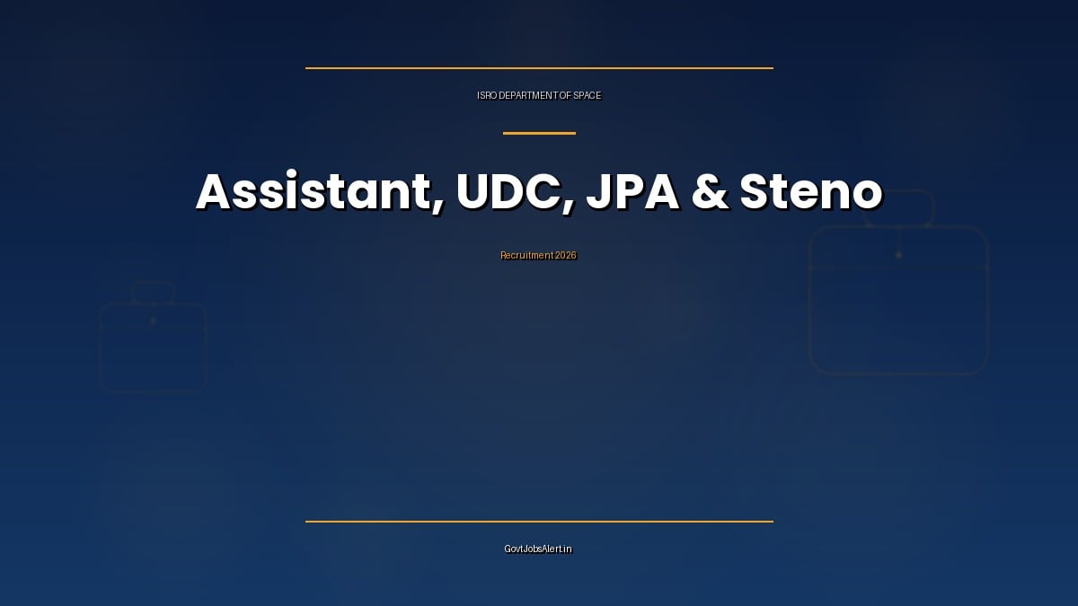 ISRO Recruitment 2026 notification for 242 Assistant, Upper Division Clerk, Junior Personal Assistant and Stenographer posts in the Department of Space