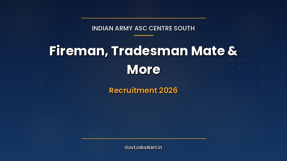 Indian Army ASC Centre South Civilian Recruitment 2026 notification for 62 Group C posts including Fireman and Tradesman Mate
