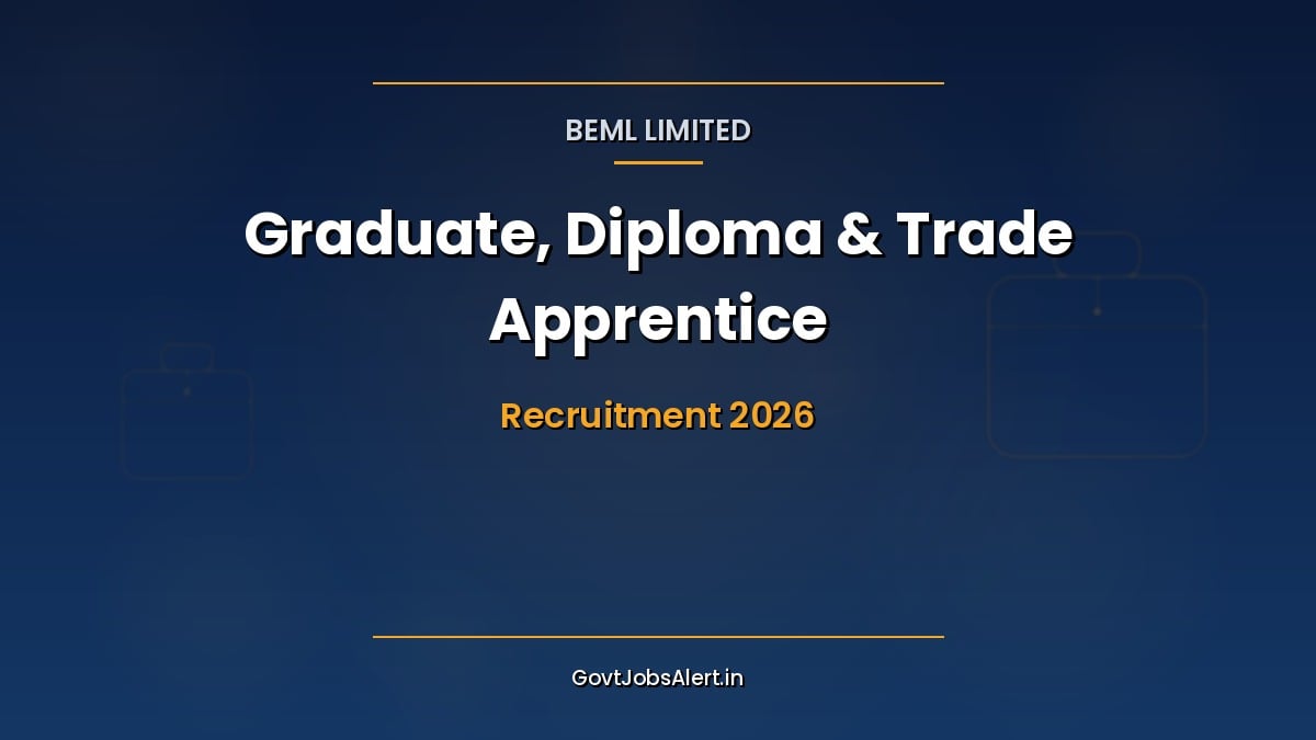BEML Apprentice Recruitment 2026 notification for 1,346 Graduate, Diploma and ITI Trade apprentice training slots with monthly stipend