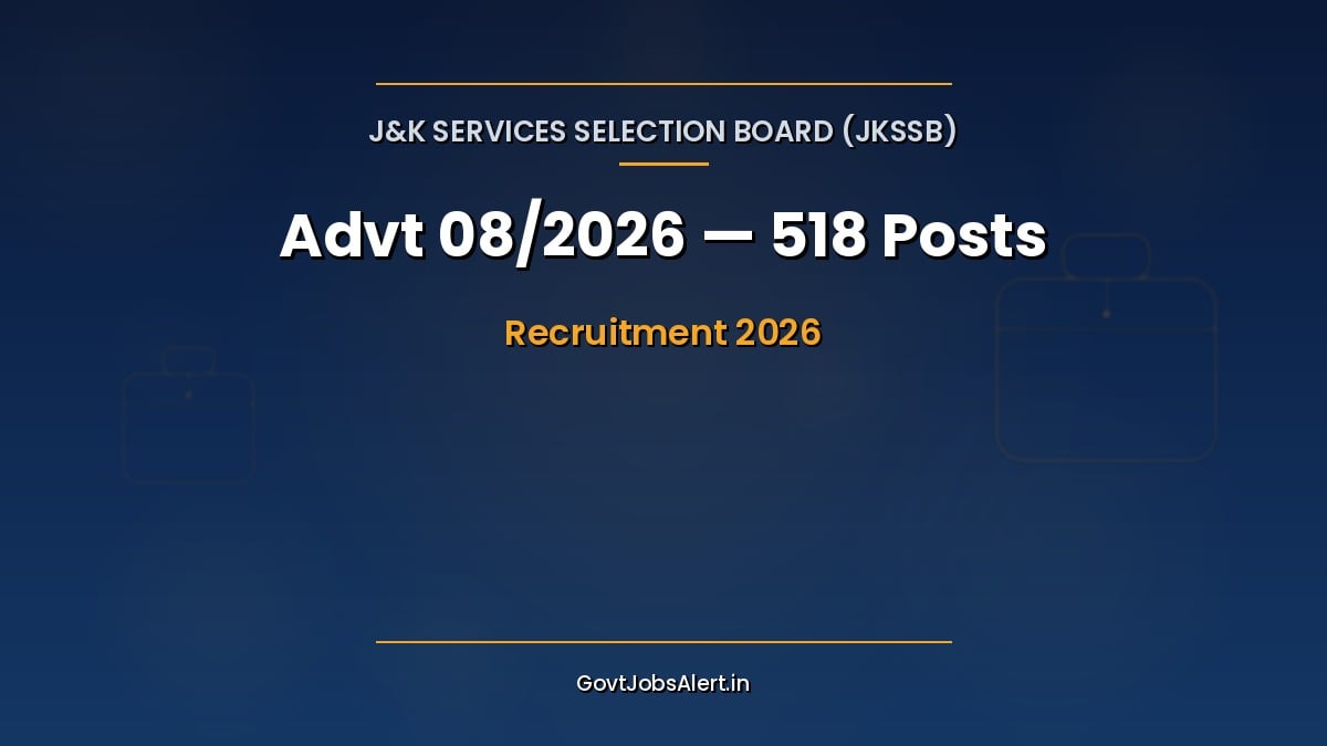 JKSSB Recruitment Advt 08 of 2026 notification for 518 Junior Pharmacist, Staff Nurse and paramedical posts in Jammu and Kashmir