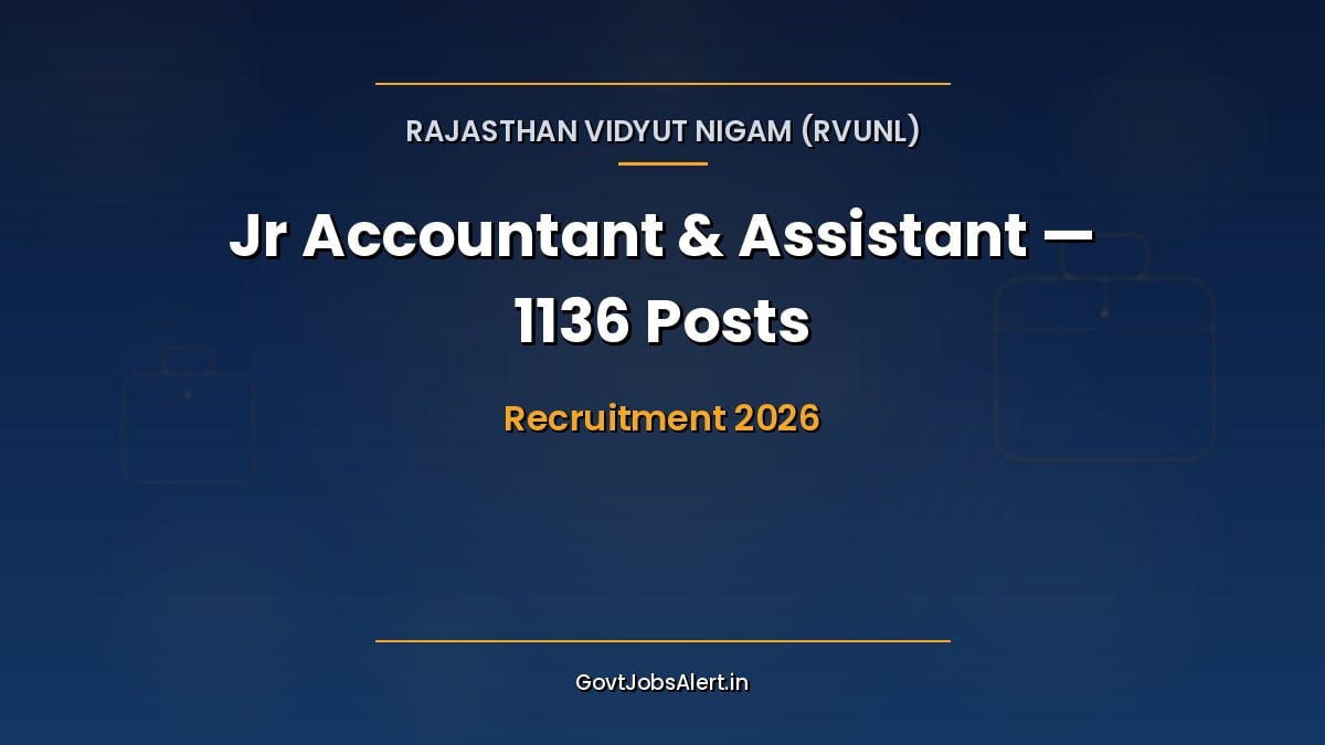RVUNL Junior Accountant and Junior Assistant Recruitment 2026 notification for 1136 posts in Rajasthan state power companies