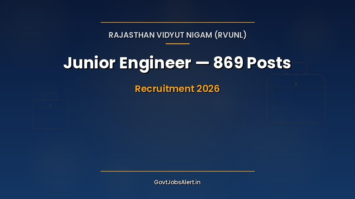 RVUNL Junior Engineer Recruitment 2026 notification for 869 JE-I Electrical, Mechanical and Civil posts in Rajasthan power companies
