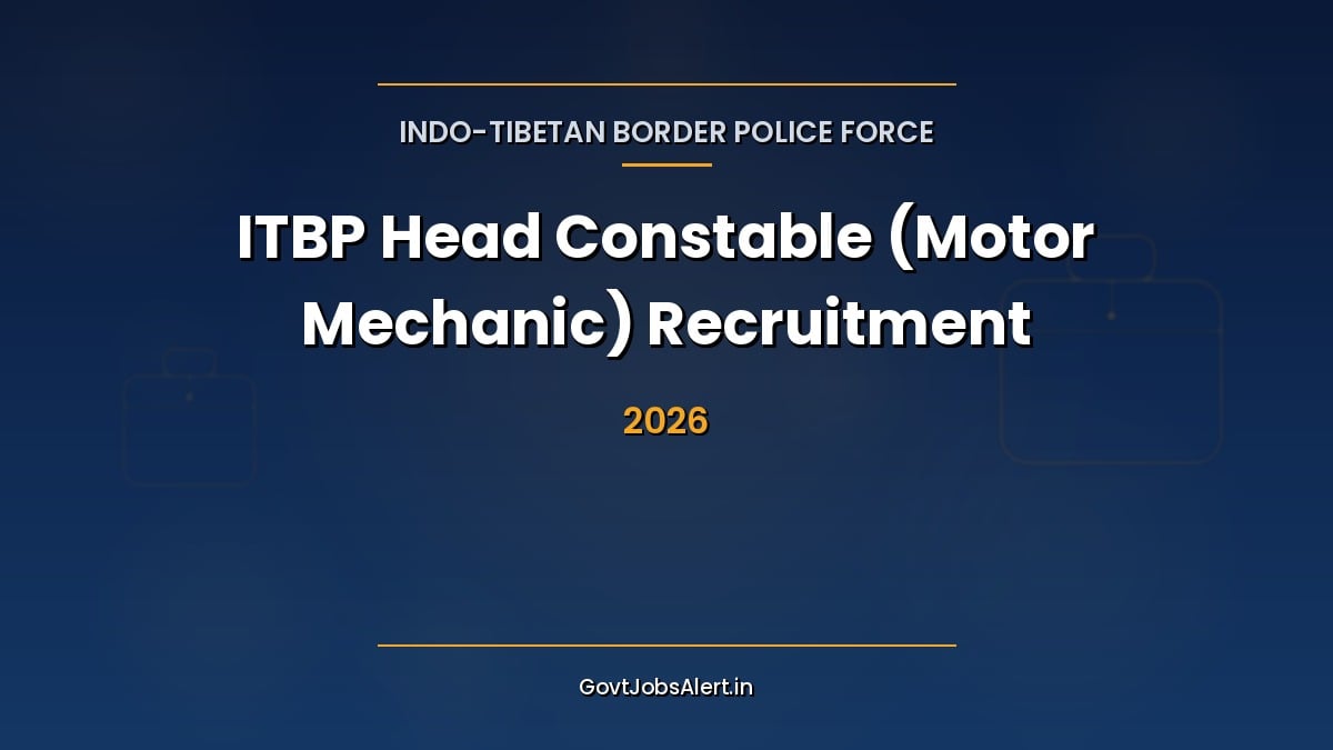 ITBP Head Constable Motor Mechanic Recruitment 2026 notification for 21 posts, apply online by 27 October 2026