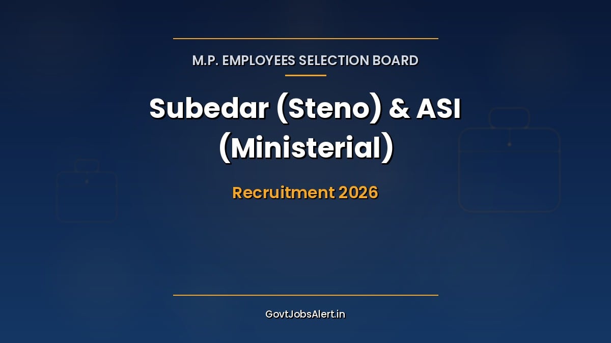 MPESB Subedar Steno and ASI Recruitment 2026 notification for 655 MP Police ministerial vacancies, apply online by 8 October 2026