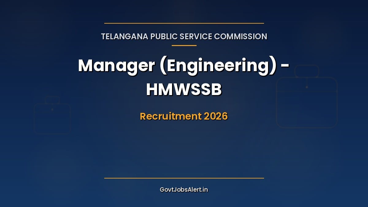 TGPSC Manager Recruitment 2026 notification banner for 130 HMWSSB Engineering vacancies in Telangana with apply online last date