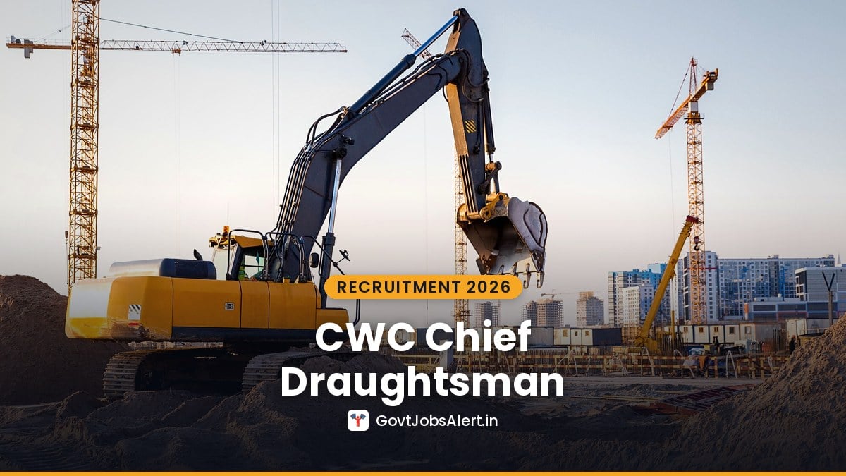 Excavator and tower cranes at a construction site at sunset for CWC Chief Draughtsman Recruitment 2026 deputation vacancies