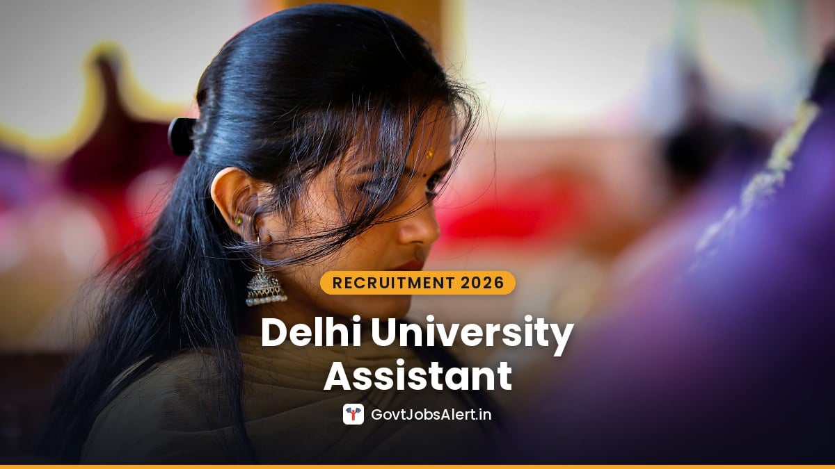 An Indian woman candidate looking down in concentration - Delhi University Assistant Recruitment 2026