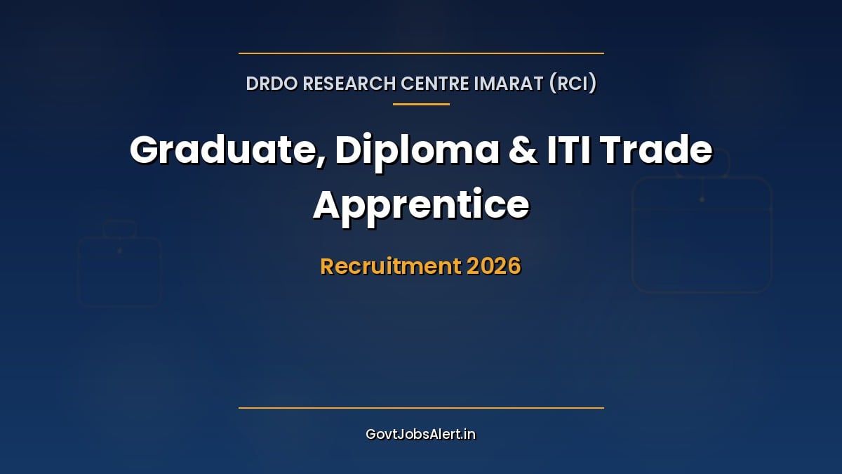 DRDO RCI Apprentice Recruitment 2026 for 195 Graduate, Technician (Diploma) and ITI Trade Apprentice seats at Research Centre Imarat, Hyderabad