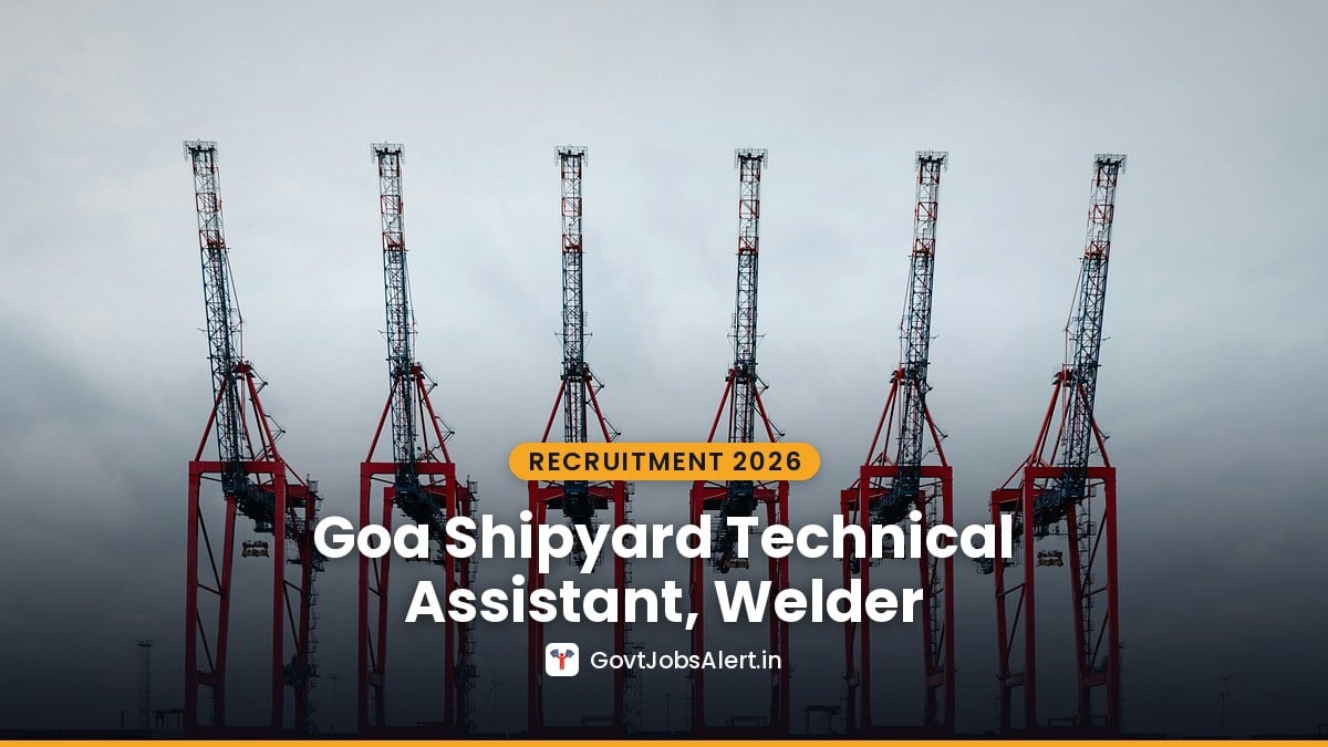 Row of red port cranes against a grey sky — Goa Shipyard Non-Executive Recruitment 2026