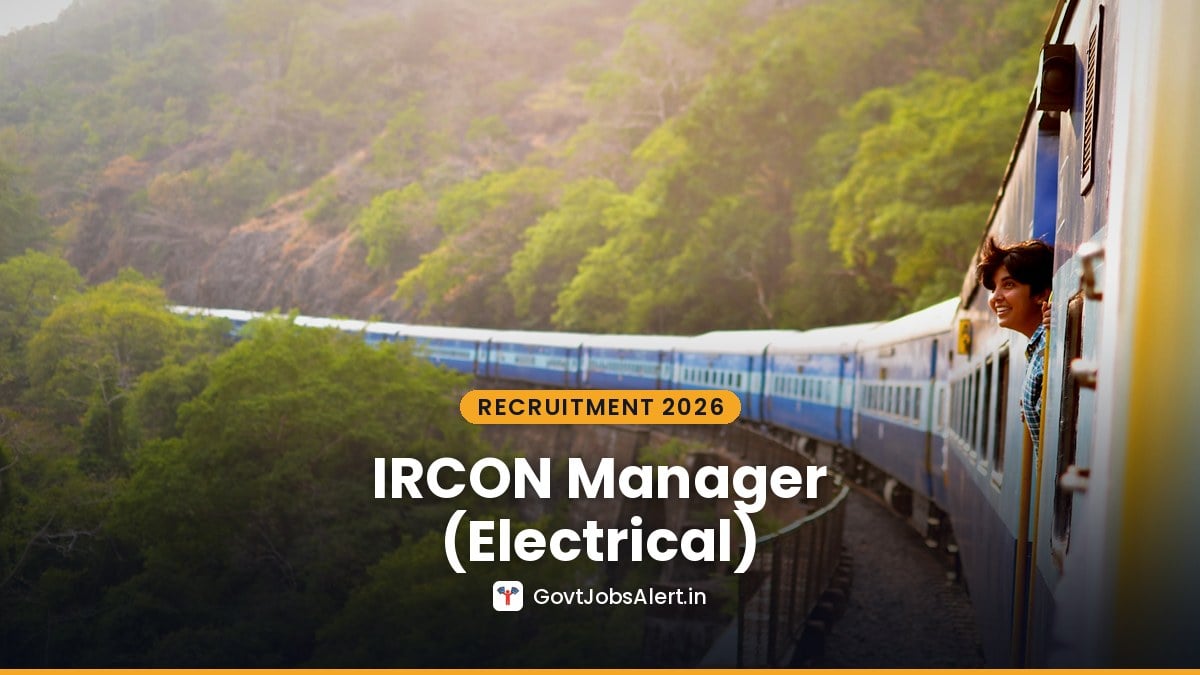 Passenger looking out of an Indian train on a curved hill bridge — IRCON Manager (Electrical) Recruitment 2026 walk-in