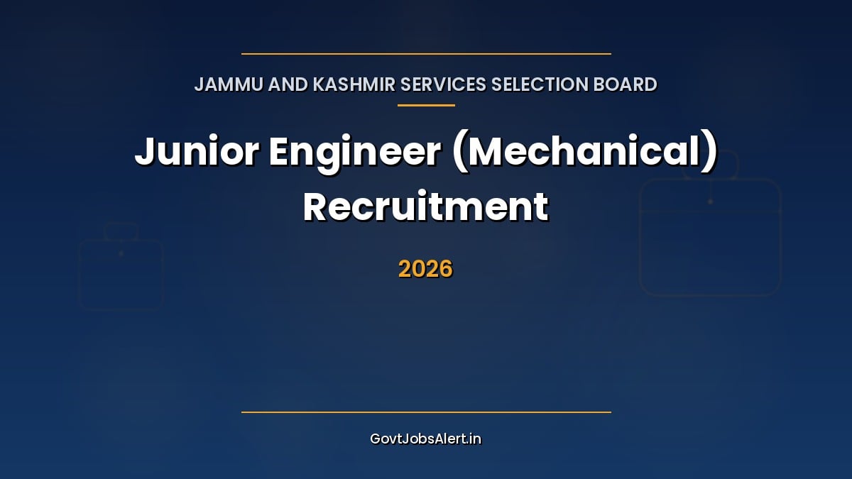 JKSSB Junior Engineer Mechanical Recruitment 2026 notification graphic for 127 PWD R&B posts in Jammu and Kashmir