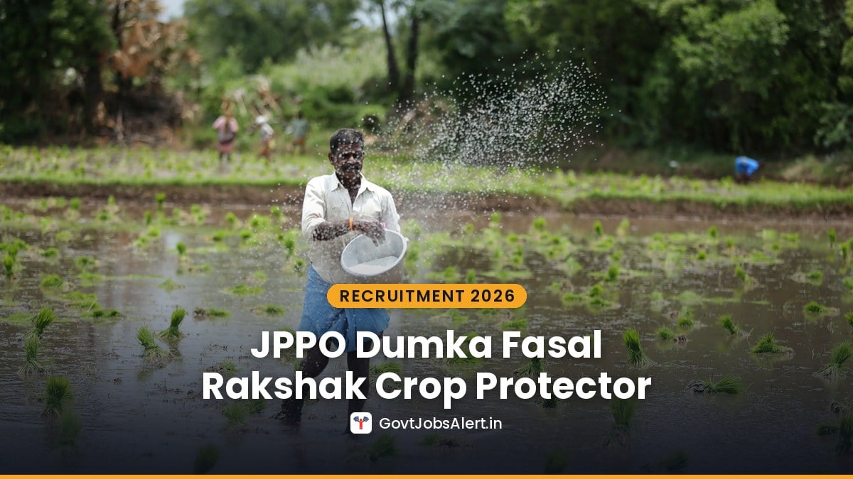 Indian farmer scattering seed in a flooded paddy field — JPPO Dumka Fasal Rakshak Recruitment 2026