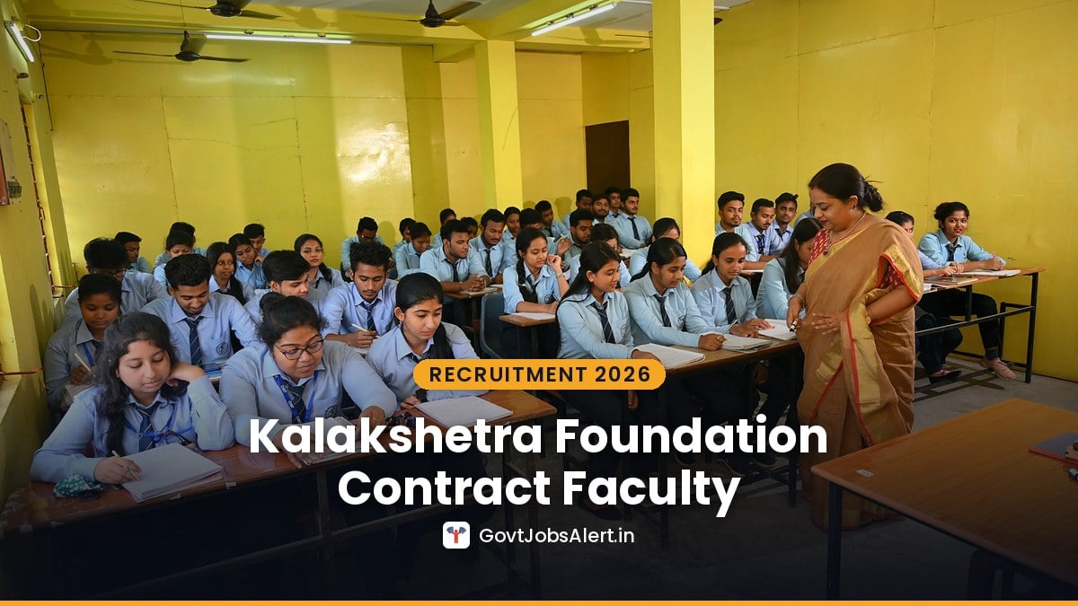 Students at desks with a teacher in an Indian classroom for Kalakshetra Foundation Recruitment 2026 apply by post