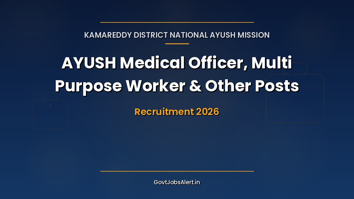 Kamareddy AYUSH Recruitment 2026 notification graphic for 8 National AYUSH Mission posts in Telangana