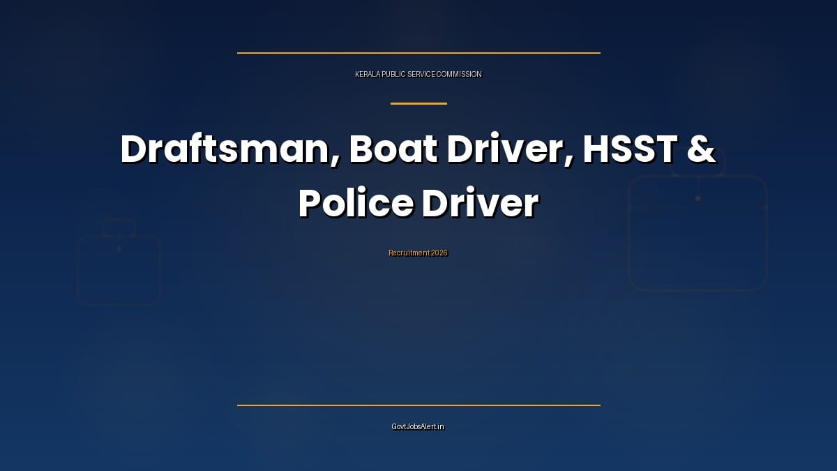 Kerala PSC Notification 2026 for Draftsman, Forest Boat Driver, HSST and Police Constable Driver posts – 15 vacancies, apply by 4 November