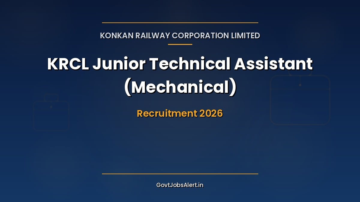 KRCL Junior Technical Assistant Mechanical Recruitment 2026 notification for 10 posts, walk-in interview on 21 October at Navi Mumbai