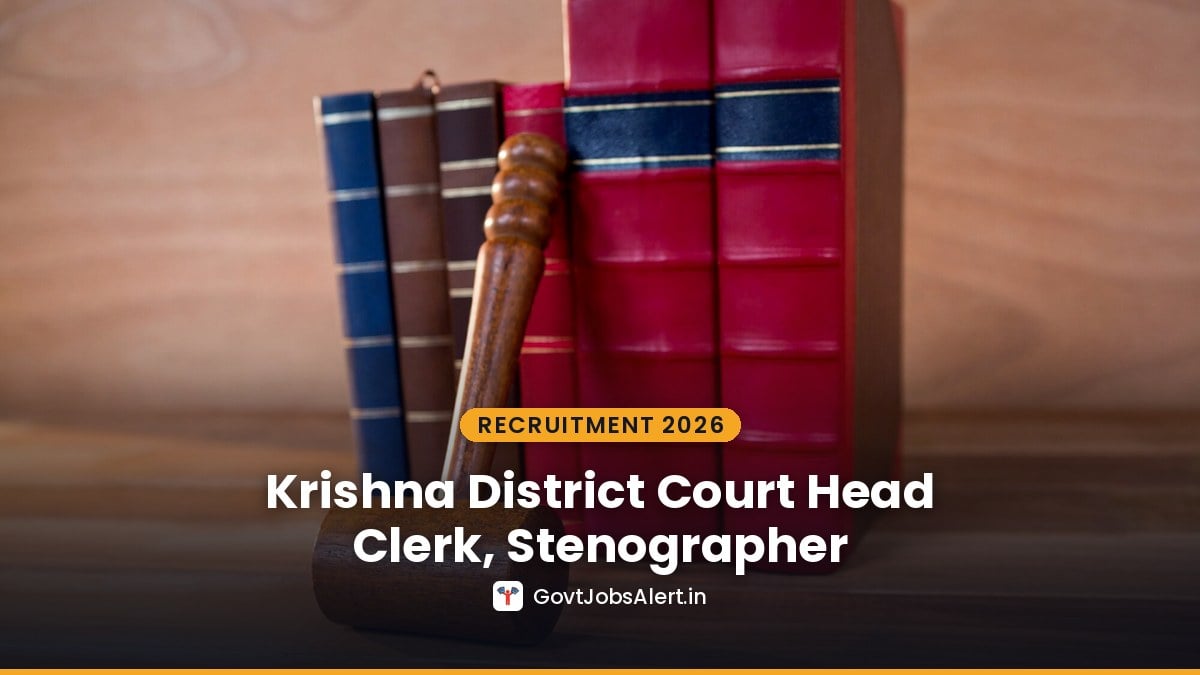 A judge's gavel beside law books on a wooden table — Krishna District Court Machilipatnam Recruitment 2026