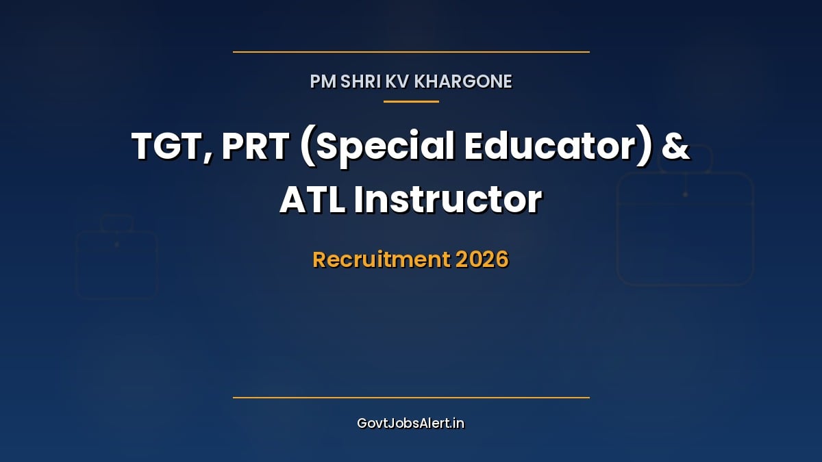 KV Khargone Recruitment 2026 walk-in notice for part-time contractual TGT, PRT Special Educator and ATL Instructor posts