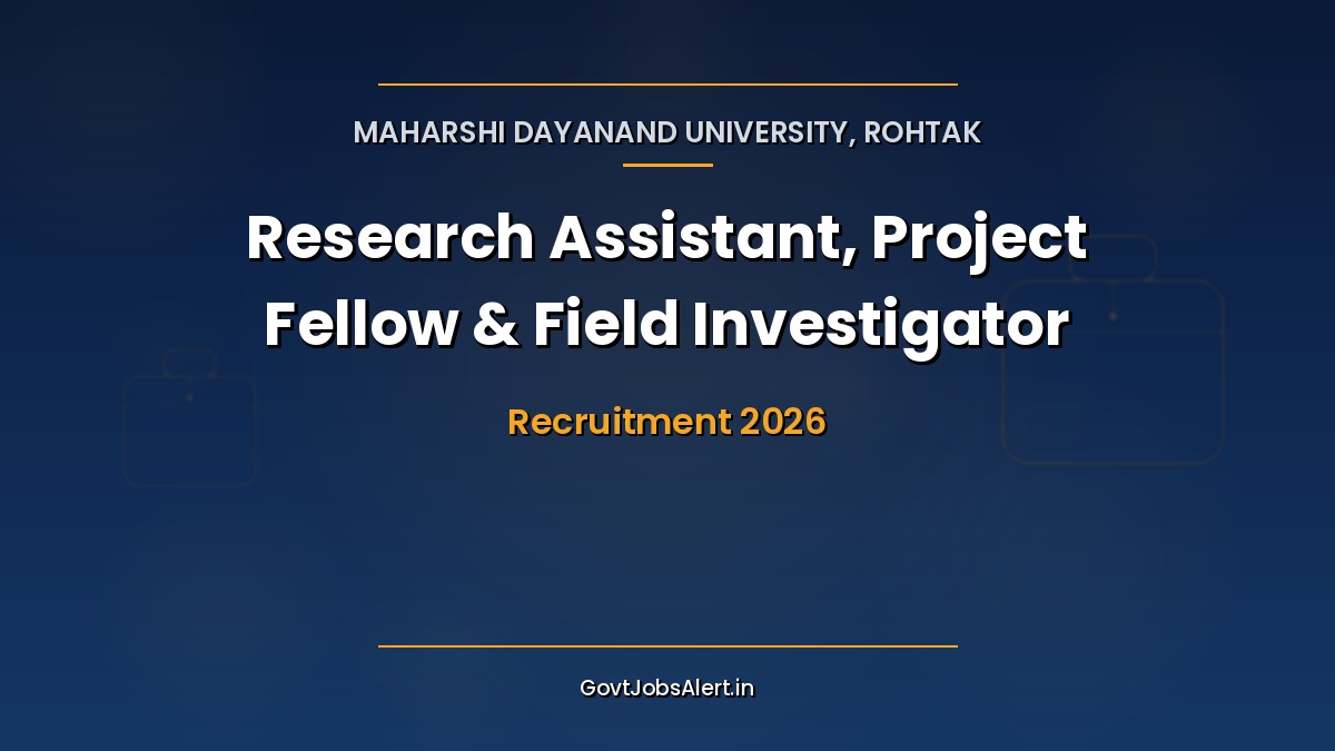 MDU Rohtak Recruitment 2026 for 7 Research Assistant, Project Fellow and Field Investigator posts at CPAS Gurugram