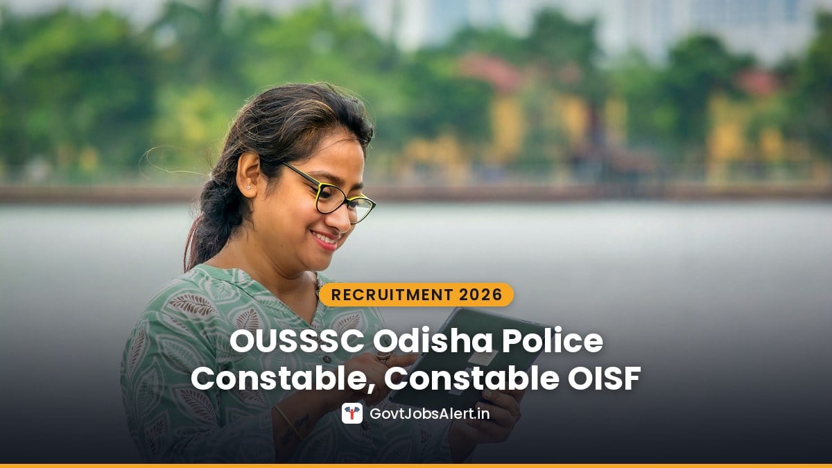 Smiling young woman checking a tablet by a lake in Odisha for OUSSSC Odisha Police Recruitment 2026 apply online for 7,268 posts