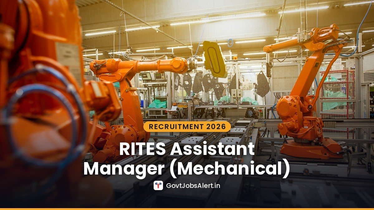Orange industrial robot arms on a factory assembly line — RITES Assistant Manager (Mechanical) I, II & III Recruitment 2026